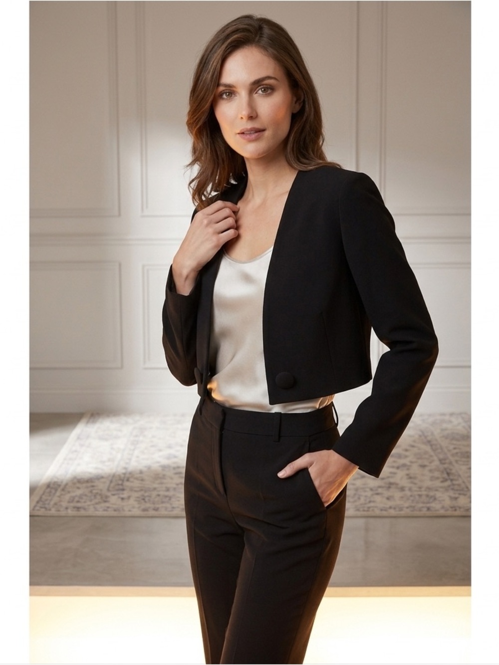 LUNESOIR Women Black Cropped Blazer Size S - M Japanese Brand casual Office
